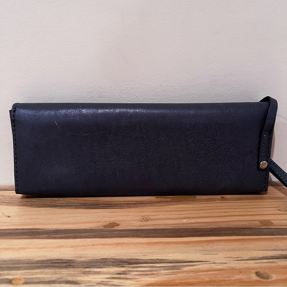 Donald J. Pliner Elegant Navy Blue Leather Beaded Clutch - Picture 3 of 7